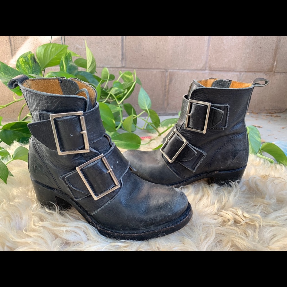 Frye Black Leather Buckle Boot Size 6 - Picture 1 of 9
